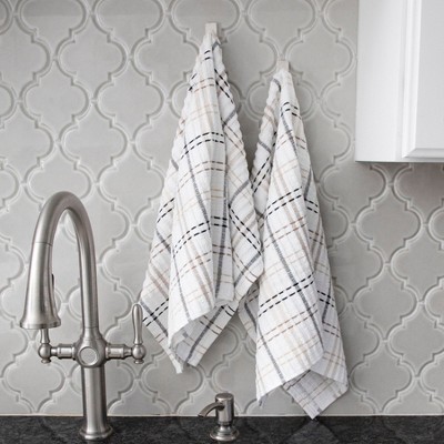 Latte Plaid Terry Cotton Kitchen Towel Set