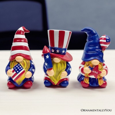 American Gnome Trio Figurines, 6" Set of Three Garden Statues and July 4th Decoration| OrnamentallyYou