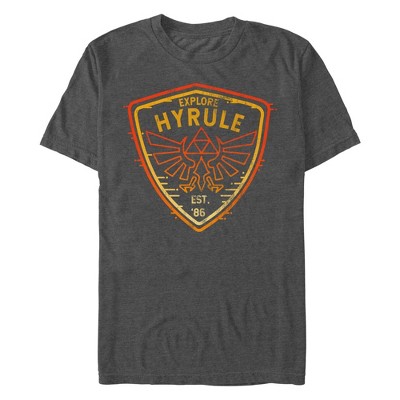 Men's Nintendo Explore Hyrule Badge  T-Shirt - Charcoal Heather - 2X Large