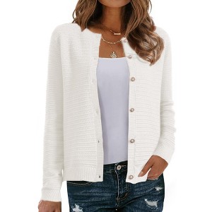 INSPIRE CHIC Women's Crew Neck Long Sleeve Button Down Casual Sweater Knitted Cardigan - 1 of 4