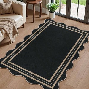 Easy Jute 3x5 Outdoor Patio Rug Washable Entryway Black Modern Kitchen Rugs Farmhouse Neutral Non Slip Scalloped Carpet - 1 of 4