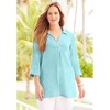 Catherines Women's Plus Size Anywear Pucker Cotton V-Neck Placket Blouse - 3 of 4