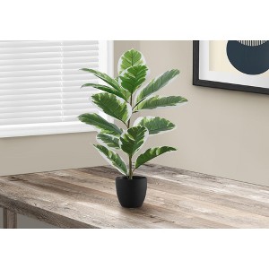 Monarch Specialties Artificial Plant 27 inch Tall Rubber Indoor Faux Fake Table Greenery Potted Real Touch Decorative Green Leaves Black Pot - 1 of 4