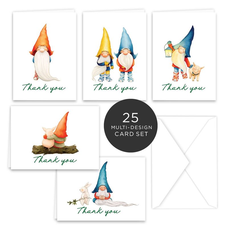 Paper Frenzy Gnomes Thank You Note Card Collection 25 pack with White Envelopes, 1 of 7