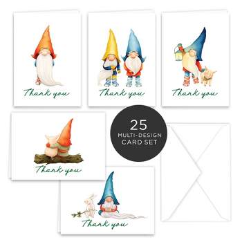 Paper Frenzy Gnomes Thank You Note Card Collection 25 pack with White Envelopes