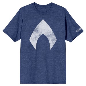 Justice League White Aquaman Logo Men's Navy Heather T-shirt - 1 of 1