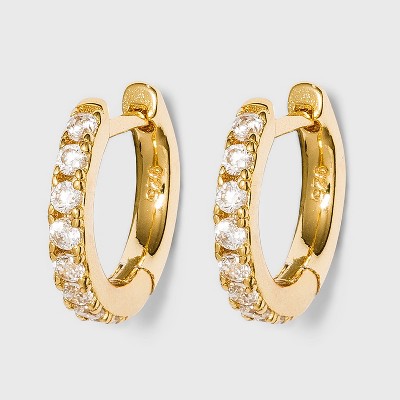 SUGARFIX by BaubleBar 14K Gold Plated Delicate Pav Huggie Hoop Earrings - Clear