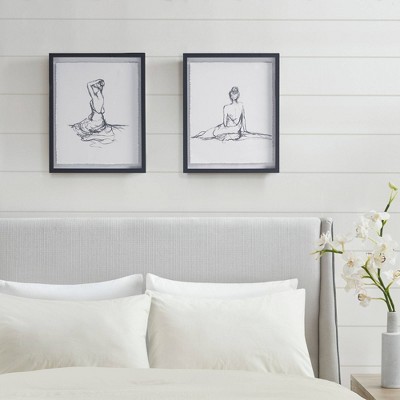 Feminine Figures Black and White Framed Sketch Art Set