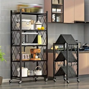 Angel Sar 5-Tier Foldable Storage Rack with Wheels, No-Assembly Metal Utility Cart 64x28x14 Inch, Mobile Organizer for Kitchen - 1 of 4