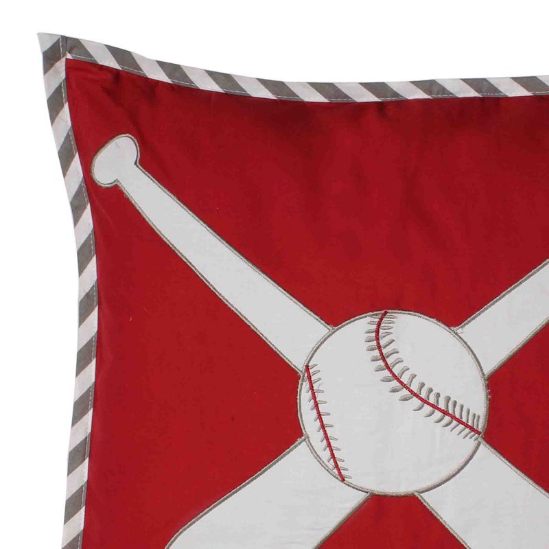 Bacati - Baseball Red/Grey Muslin Throw Pillow, 3 of 6