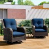 JUJABU 3 Pieces Wicker Patio Swivel Rocker Chair Set  with Blue Cushion and Side Table - 2 of 4