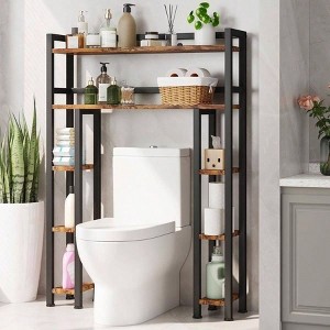 Over Toilet Storage Cabinet with Toilet Paper Holder Stand 35.5 Wide Freestanding Bathroom Organizer Rustic Brown - 1 of 4