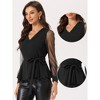 INSPIRE CHIC Women's Tie Waist Peplum Ruffle Hem Party V Neck Mesh Long Sleeve Blouse - 2 of 4
