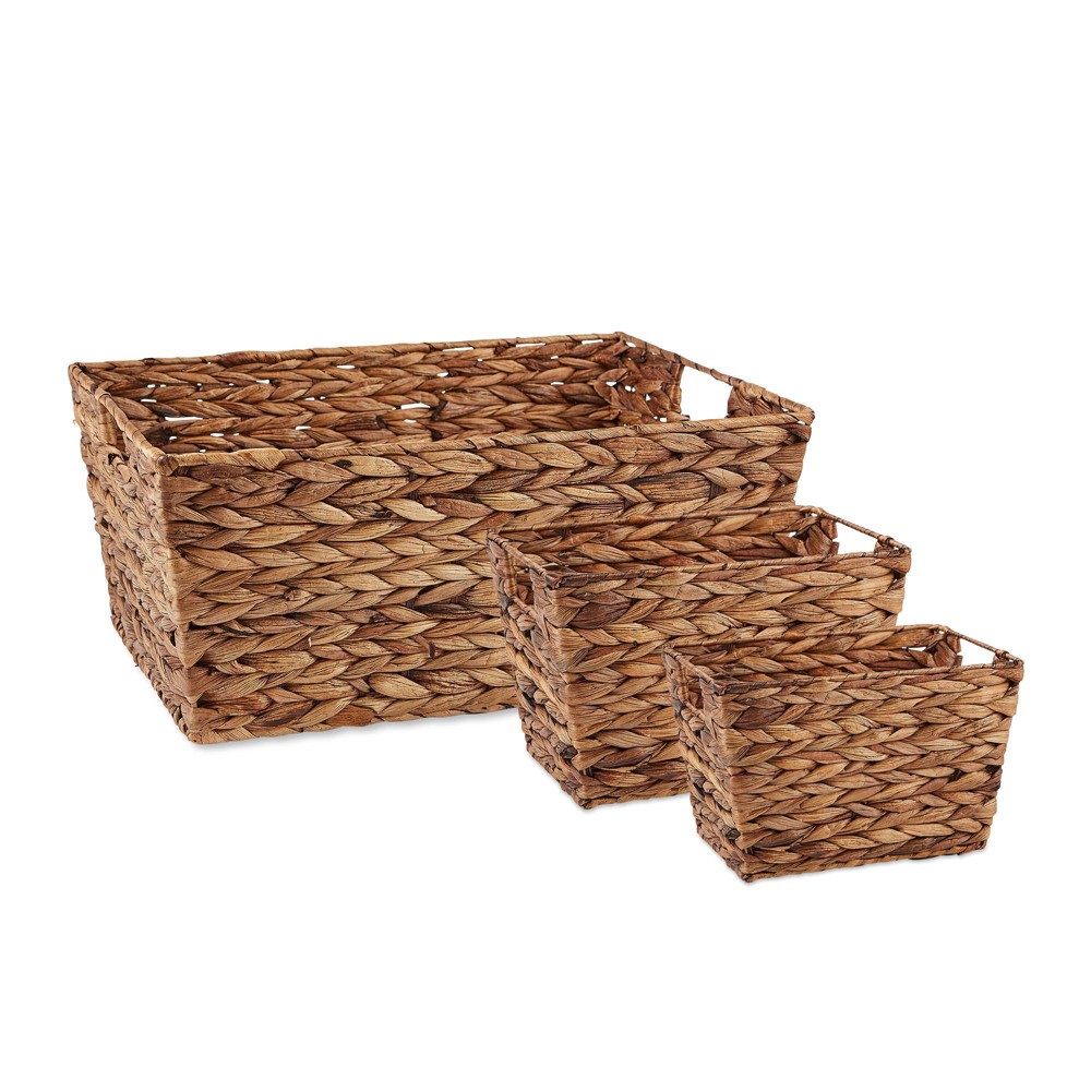 Photos - Other Decoration Design Imports Set of 3 Water Hyacinth Baskets Dark Brown