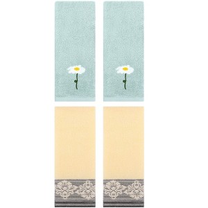 REGALWOVEN 4 Pcs Soft Absorbent Floral Pattern Hand Towels - 1 of 4