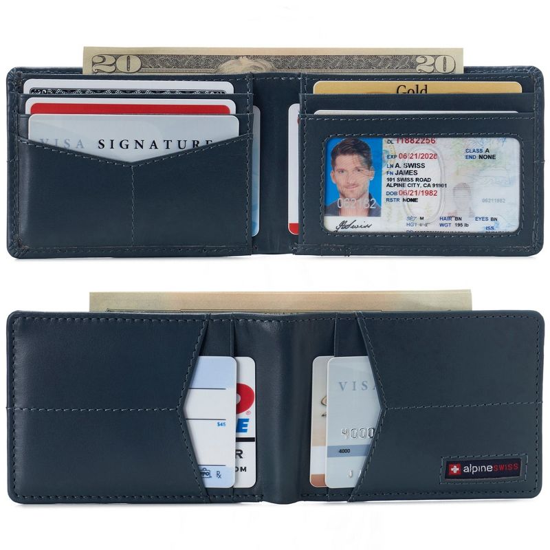 Alpine Swiss Delaney Men’s RFID Blocking Slimfold Wallet Thin Bifold Cowhide Leather Comes in Gift Box, 2 of 7