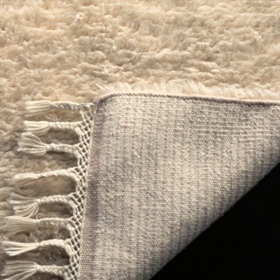 Scandinavian Beige Hand-Knotted Wool Shag Rug with Fringe, 4' x 6'