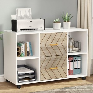 39.37in Large Mobile Lateral File Cabinet with 2 Drawers, Printer Stand & Storage Shelves, Rolling Filing Cabinet for Letter Size,Home Office Storage - 1 of 1