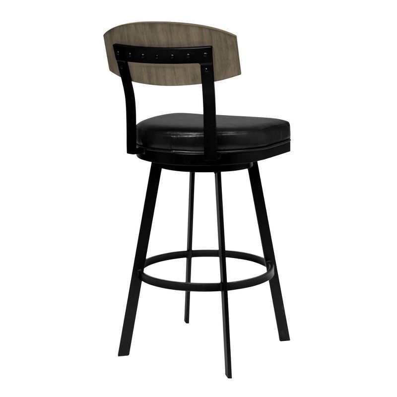 30&#34; Frisco Faux Leather Metal Barstool Black/Gray Wood Back - Armen Living, 3 of 10