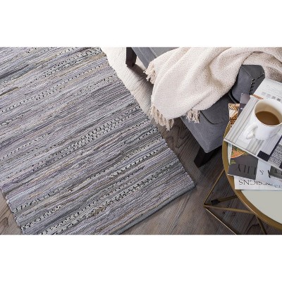 Handmade Multi Gray Cotton Reversible Rag Rug 2x3