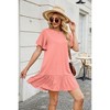 Womens Flowy T Shirt Dress Bell Sleeve Summer Shift Dress with Flounce Hem Flutter Lounge Dress Boat Neck Short Sleeve Mini Dress - 3 of 4