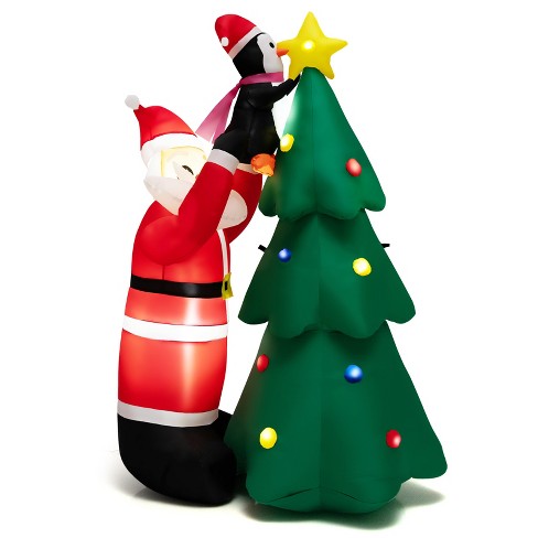 Tangkula 6 Ft Inflatable Christmas Tree With Santa Claus & Penguin Blow ...