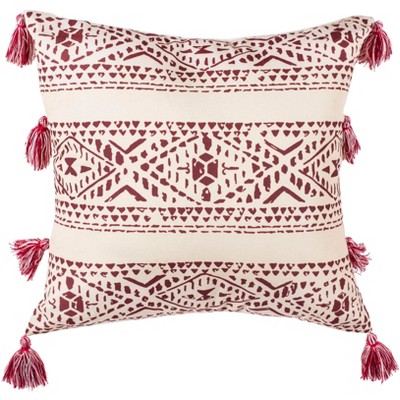 Landria Pillow - Beige/Red - 16" x 16" - Safavieh