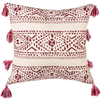 Landria Pillow - Beige/Red - 16" x 16" - Safavieh