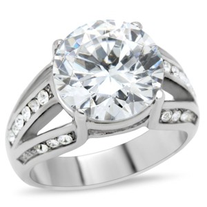 Slickblue Women's Silver Stainless Steel Ring with 12mm Round CZ Center & Pave Accent Stones, Sizes 5–10 - 1 of 4