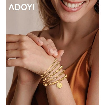 adoyi Gold Bracelets for Women Waterproof, 14K Gold Plated Beaded Strand Bead Ball Bracelets stack