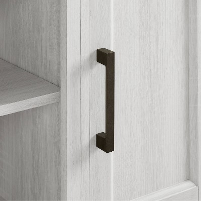 Whitewash Corner TV Stand with Cabinets and Open Storage