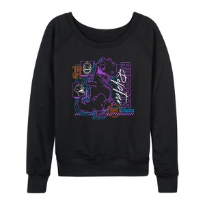 Women's - Rugrats - Reptar Grid Lightweight French Terry Wide Neck Long Sleeve Shirt - 1 of 4