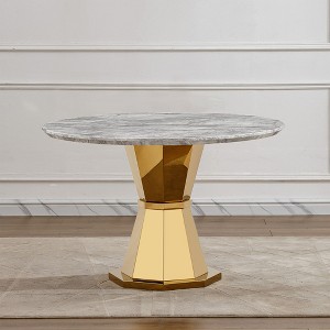 PAGED 46.85" Dining Table, Round Kitchen Table with Faux Marble Tabletop and Stainless Steel Base, Coffee Table for Kitchen Dining - 1 of 4