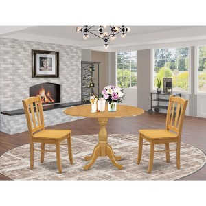 East West Furniture -  3-Pc Dinette Set- 2 Mid Century Chair with Wooden Seat and Slatted Chair Back - Dropleafs dining table - Mahogany Finish - 1 of 4