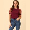 INSPIRE CHIC Women's Vintage Peter Pan Collar Puff Polka Dots Mesh Short Sleeve Blouse - 3 of 4