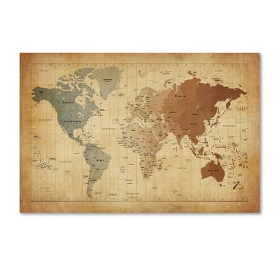 Vintage World Time Zones Map Canvas Art in Brown and Gray