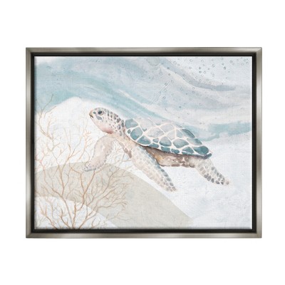 Stupell Industries Pleasant Sea Turtle Drifting Ocean Bubble WavesFloater Canvas Wall Art