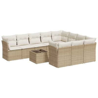 vidaXL Garden Sofa Set Beige PE rattan Large Adjustable Feet