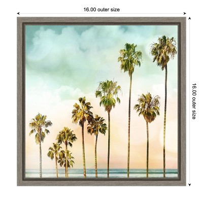 Beach Palms Landscape Canvas Print with Gray Frame, 16 x 16 in.