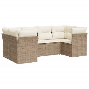 vidaXL Patio Sofa Set with Cushions Outdoor Furniture 6 Piece Poly Rattan - Beige and Cream - 1 of 4