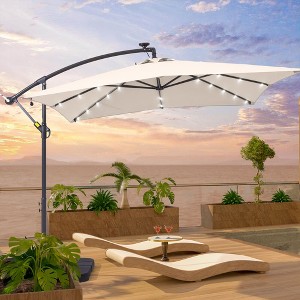 8.2x8.2 FT LED Solar Lighted Patio Offset Umbrella with Fade-resistant - 1 of 4