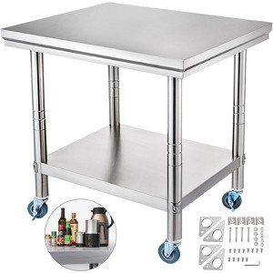 VEVOR Stainless Steel Prep Table, 900x600x800 mm, 700 lbs Load Capacity, Heavy Duty Metal Worktable with 3 Adjustable Height Levels, Silver - 1 of 4