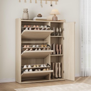 Shoe Cabinet with 3 Flip Drawers Doors, Wood Shoe Organizer Cabinet Hidden Shoe Rack Cabinet, Adjustable Shelf for Entryway - 1 of 4