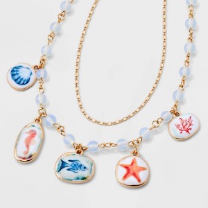 Sealife Charm with Semi Precious Moonstone Necklace - Universal Thread™ Gold/White - 1 of 3