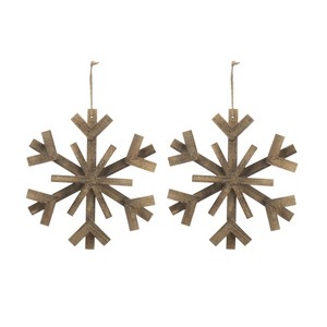 SEVOBAL Tree Ornaments 2PCS Set 17.7" Christmas Tree Decorations Large Wood Snowflake Ornaments Rustic Wall Art Home Display, Brown, 17.7"*1"*17.7" - 1 of 4