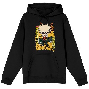 My Hero Academia: Season 1 Katsuki Bakugo chibi, boom!!! font text, logo vertical and kanji name on Black Adult Hoodie - 1 of 4
