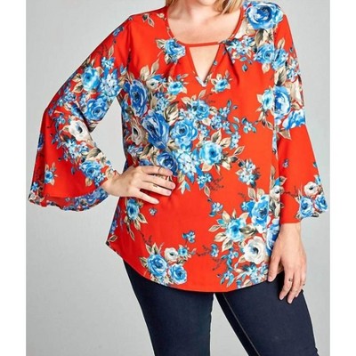 Women's Floral Bell Sleeve Top - PLUS - Oddi
