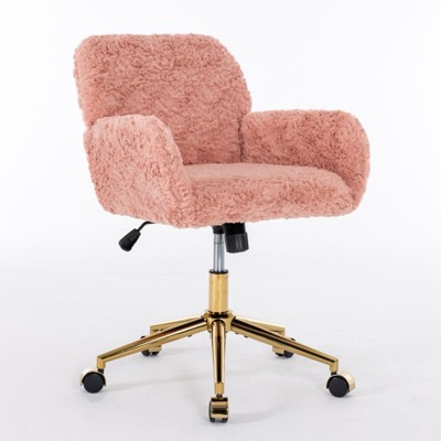 NicBex Artificial Rabbit Hair Adjustable Home Office Chair with Golden Metal Base and Wheels for Work Study Vanity