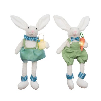 Transpac Light Up Plush Easter Bunny w/Carrot Set of 2 Home Decorations Easter