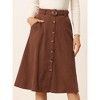 Allegra K Women's High Waist Solid Button Front A-Line Belted Corduroy Midi Skirt - 2 of 4